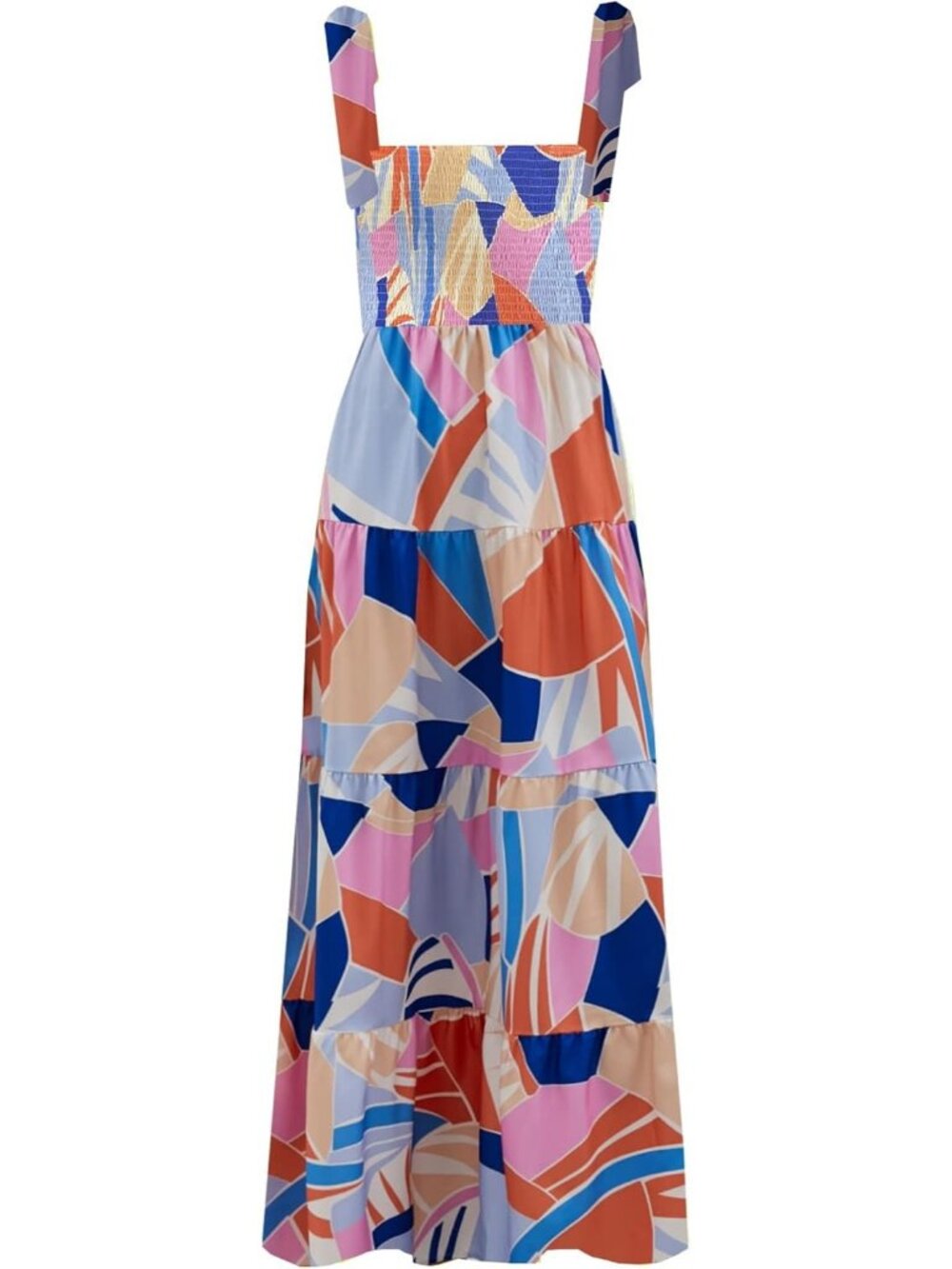 Women's Floral Blue Sleeveless Square Neck Ruffle Flowy Imported Maxi Dress